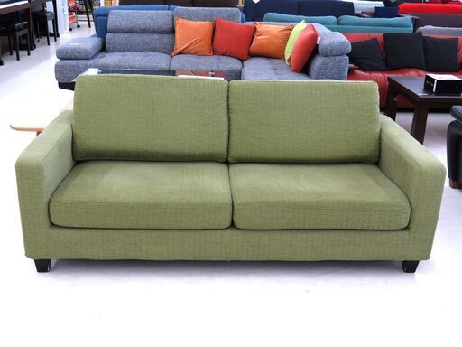 北海道/千歳市 2Pワイドソファ グリーン系 布地 幅181×奥行84×高さ76㎝(座面高39cm) 近郊配送/店頭でのお受渡し大歓迎
