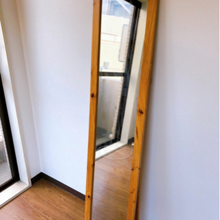 スタンドミラー 鏡 天然木の画像