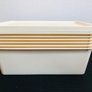 【0円】 ダイソー　スクエア収納ケース　4L　フタ付　6個　ベージュの画像