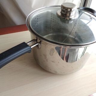 ステンレス　ガラス蓋　多機能鍋　中子付