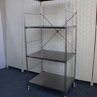 無印良品 ステンレスユニットシェルフ・ステンレス棚セット・中  キャスター付き MUJI 収納家具 中古家具 店頭引取歓迎 R3833)