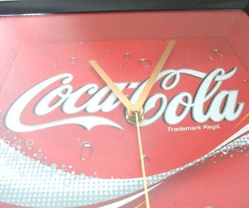 コカ・コーラ/COCA COLA 壁掛け時計 幅28cm 黒縁 水滴ロゴ 時計 動作確認済み ☆ PayPay(ペイペイ)決済可能 ☆