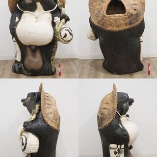 特大たぬき 信楽焼 狸 縁起物 骨董品 約35号 福ひねり狸 陶器タヌキ 大たぬき 幅約77㎝ 奥行約50㎝ 高さ約110㎝の画像
