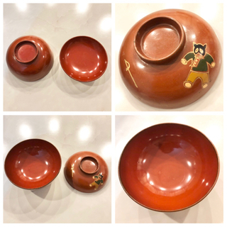 【ネット決済・配送】ヴィンテージ　のらくろ　ノラクロ　汁椀　茶碗　お椀　レトロ　アンティーク　ビンテージ　レア　希少　戦前 Vintage Norakuro chawan bowl rice miso soup WW2 war era retro antique rare の画像