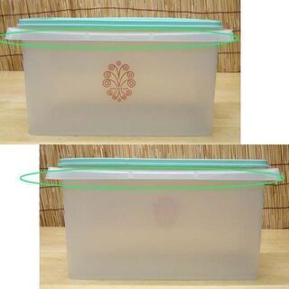 タッパーウェア オールドタッパー 長方形 角形 深型 32×19 エメラルドグリーン レトロデザイン シール/蓋 有り レトロ カワイイ 緑 ☆ PayPay(ペイペイ)決済可能 ☆ 札幌市 豊平区 平岸の画像