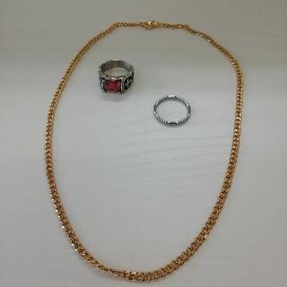 582◇未使用◇ネックレス＆リング3点セット　18号
