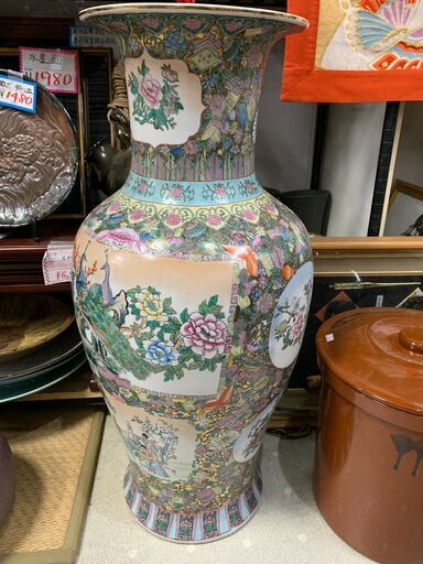 ★来店限定★▽飾り壺　宮廷画金彩花鳥図　骨董品　陶器　絵付き