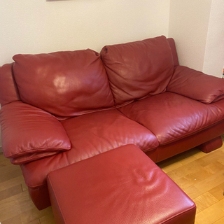 美品★イタリア製 レザー ソファー 赤