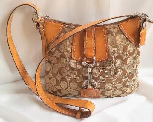 ✨美品✨◆COACH◆シグネチャー柄ショルダーバッグ/斜め掛け ヌメ革  ベージュ