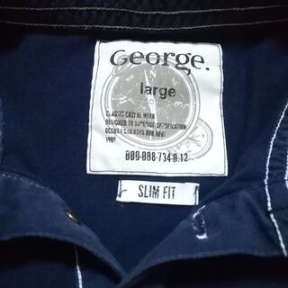 紳士服ポロシャツ (サイズが合えば兼用)ゴルフメーカー？George サイズL　古着　紺色 カノコ布地の画像