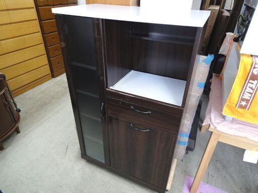 レンジボード 幅75×奥行39.5×高さ118cm キッチン収納 ミドルレンジボード レンジ台 木目調 ブラウン 札幌市 中央区