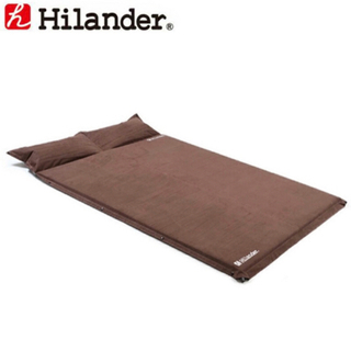 キャンプ アウトドアマット Hilander(ハイランダー) スエードインフレーターマット(枕付きタイプ) 5.0cm ダブル ブラウン UK-3の画像