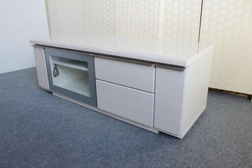 ニトリ ローボード ポスティア 幅125 フラップ扉 光沢木目 ホワイト ハイグロス 2019年製 NITORI AVボード 中古家具 店頭引取歓迎 R3892)