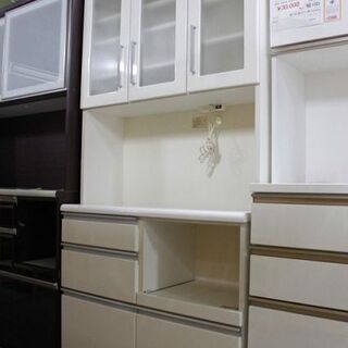 ニトリ キッチンボード BELIZE(ベリーゼ) 幅100 レンジボード スライドレール ホワイト NITORI 食器棚 中古家具 店頭引取歓迎 R3896)
