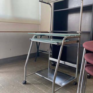 パソコンラック　ガラス　スチール　キャスター付