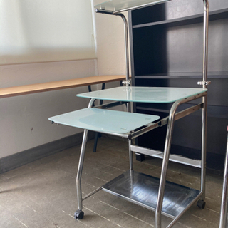 パソコンラック　ガラス　スチール　キャスター付の画像