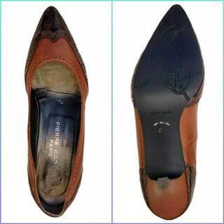 Pierre Cardin ピエールカルダン ブラウン レーシー パンプス Lの画像