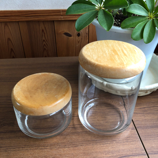 キャニスター　木蓋　セット　ガラス