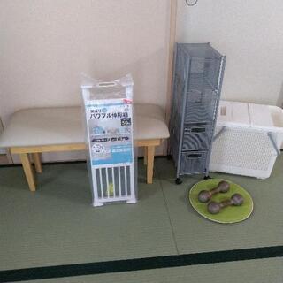 伸縮棚　突っ張り棒　CDラック　洗濯かご　ダンベル3kg 長椅子