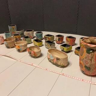 植木鉢 陶器　多肉植物花瓶　4個セット　ひまわり柄　陶器大型花瓶の画像