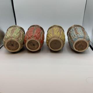 植木鉢 陶器　多肉植物花瓶　4個セット　ひまわり柄　陶器大型花瓶の画像