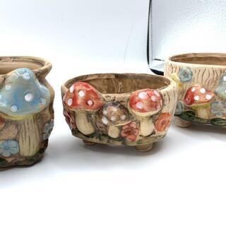 キノコ柄　5個セット　植木鉢 陶器　多肉植物花瓶　の画像