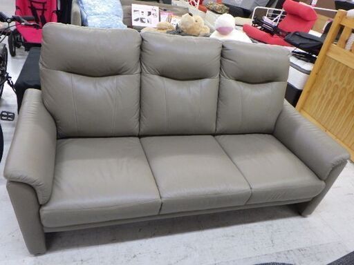 3人掛けソファー　レザー　グレー系　状態良♪　￥10,780税込