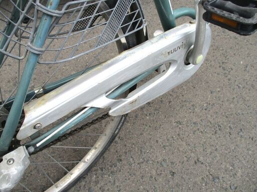 自転車 26インチ ライトグリーン 3段切替 シティサイクル YUUVI 3段変速 LEDライト 前カゴ付き  中古 ☆ PayPay