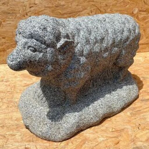 石灯篭 羊 ヒツジ 全長64㎝ 重さ約150kg位 庭石 観賞石 日本庭園 オブジェ 時代物 　/SL1