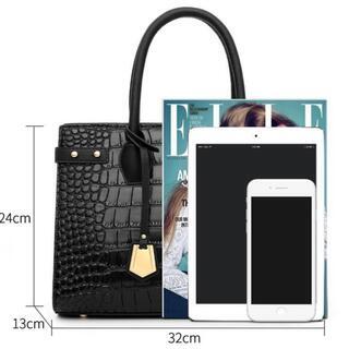 ワニ革風  レディース トートバッグ ショルダーバッグ ブラック の画像