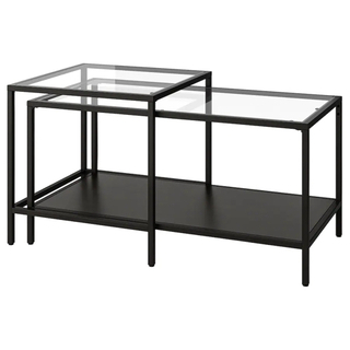【受渡決定】ガラステーブル  IKEA イケア　ローテーブル ネストテーブル 2点セット ブラック 黒の画像