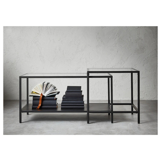 【受渡決定】ガラステーブル  IKEA イケア　ローテーブル ネストテーブル 2点セット ブラック 黒の画像