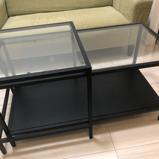【受渡決定】ガラステーブル  IKEA イケア　ローテーブル ネストテーブル 2点セット ブラック 黒の画像