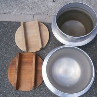 ☆中古品 スープレンジ/ガスレンジ/炊飯釜/湯煎器 かまど/湯せん LPガス（プロパンガス） 2口コンロ 羽釜2個付き（フタつき）☆