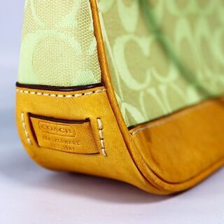 COACH コーチ ハンドバッグ キャンバス レザー 緑の画像