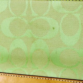 COACH コーチ ハンドバッグ キャンバス レザー 緑の画像