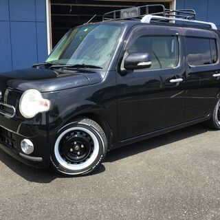 ★車検R４年１月まで★ローダウン！ホワイトレタータイヤ！不具合無し！キャリア付き！ミラココア黒の画像