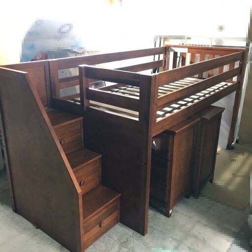 ※取引終了【店頭引き取り限定】MaxWood　チェスト付きロフトベッド　階段収納付き　コストコ【一部組み立て済み】