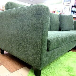 3人掛けカウチソファ グリーン カウチソファ】グリーン/3人掛け/オットマン付き