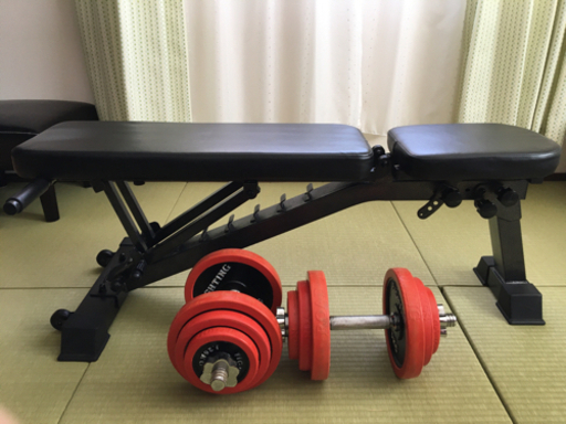 マルチポジショントレーニングベンチ、40kgダンベルセット