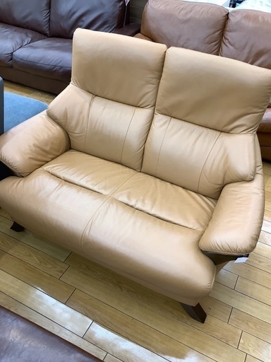 2人掛けソファー　ブラウン　合皮　幅113cm 高さ93cm 奥行85cm