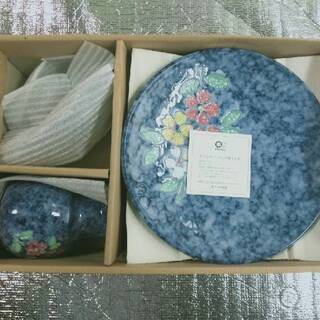 【未使用】花だより てんぷら揃 お皿　薬味入れ　つゆ入れ　セット　岡崎市からの画像