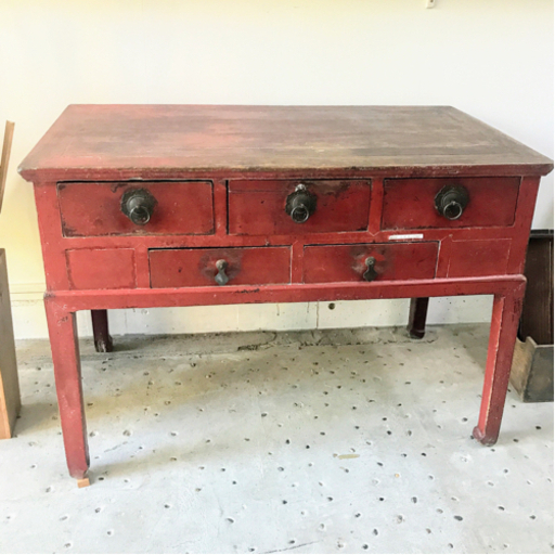 《再々大幅値下げ》清代　朱塗　抽斗付きテーブル