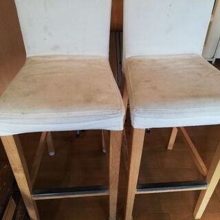 IKEA  イケア　ダイニングテーブル　キッチン　アイランド　ハイチェア2脚　イスカバー新品つき　組立の画像
