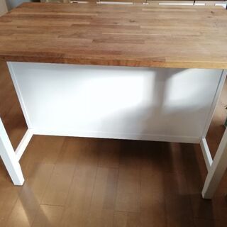 IKEA  イケア　ダイニングテーブル　キッチン　アイランド　ハイチェア2脚　イスカバー新品つき　組立の画像