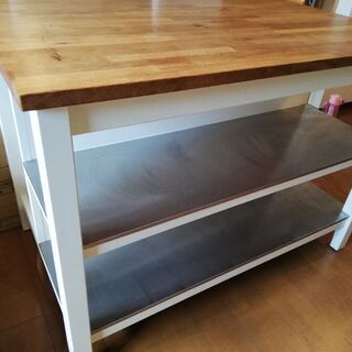 IKEA  イケア　ダイニングテーブル　キッチン　アイランド　ハイチェア2脚　イスカバー新品つき　組立の画像