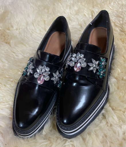 ZARA ザラ　ビジュー　厚底　ローファー　インスタ人気