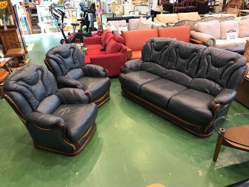 【愛品館八千代店】de angeli(イタリア)　総本革応接ソファ3点セット【愛八SF】
