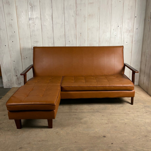 8/24 終 3人掛けソファ オットマン セット 3P 3シーター L字ソファ ブラウン リビング 家具 菊MZ