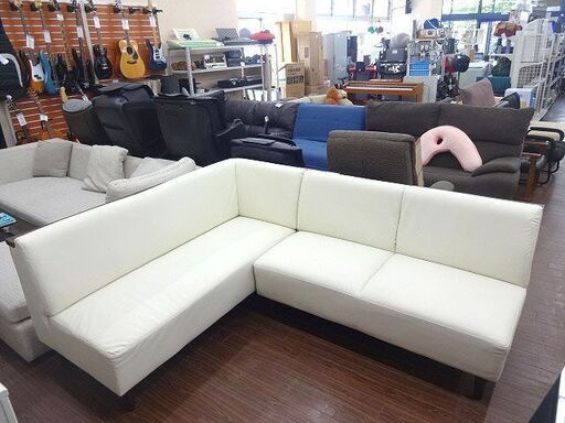 札幌 引き取り ニトリ ダイニングソファ/コーナーソファ コンセント付き ホワイト/白